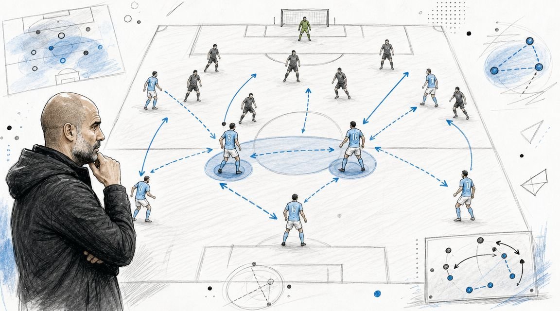 A tactical illustration of a soccer coach analyzing a double pivot strategy with player positioning on field.